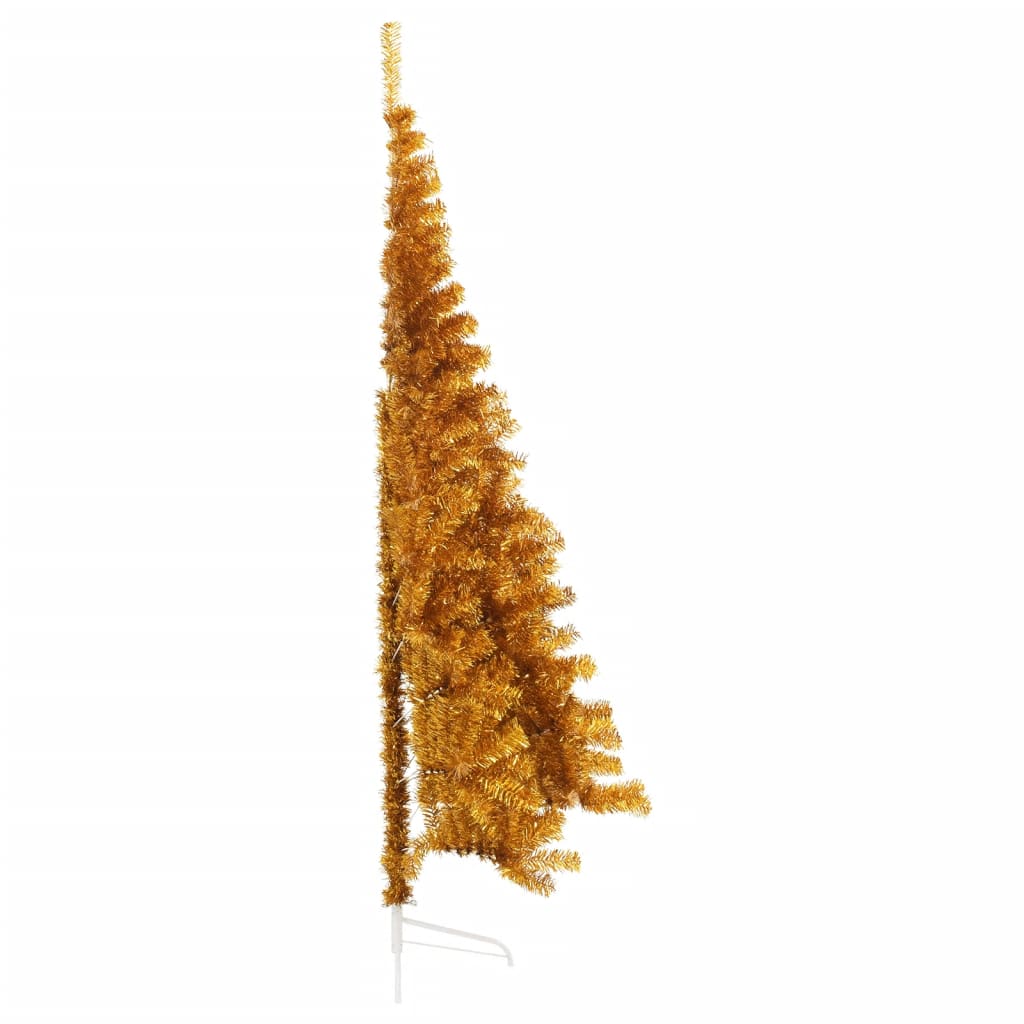 vidaXL Meia árvore de Natal artificial com suporte 240 cm PET dourado