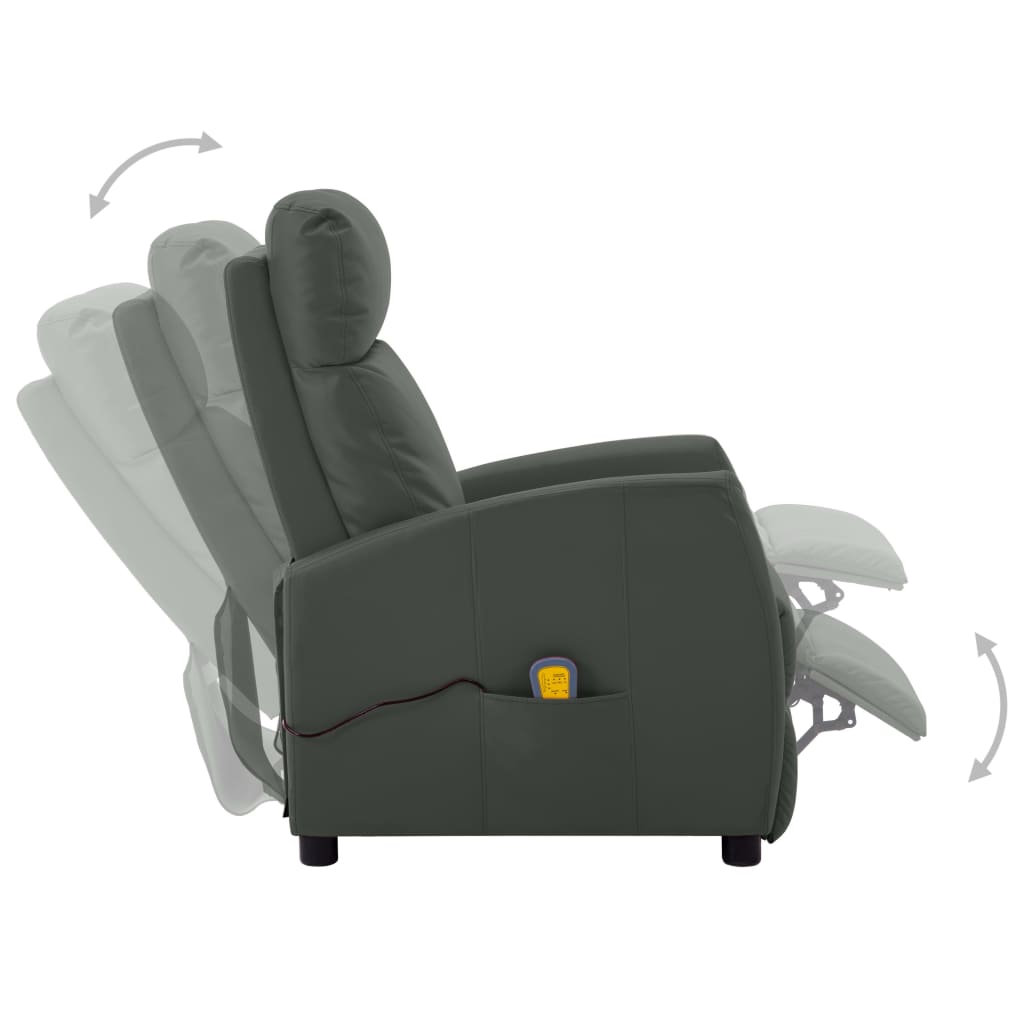 vidaXL Poltrona de massagens elétrica couro artificial cinzento