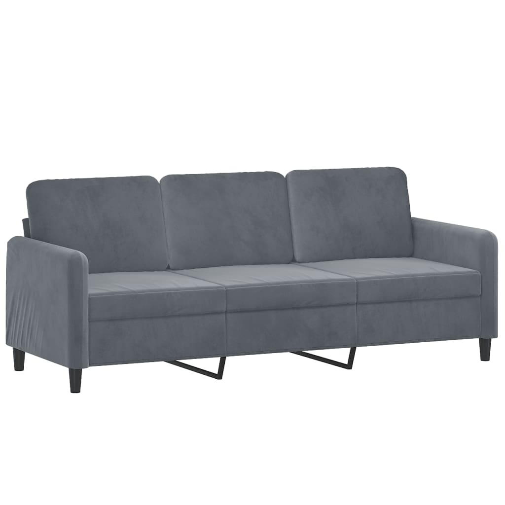 vidaXL 3 pcs conjunto de sofás com almofadas veludo cinzento-escuro