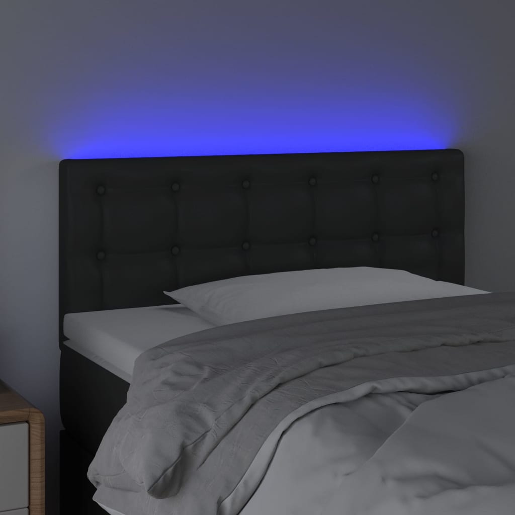vidaXL Cabeceira de cama c/ LED couro artificial 80x5x78/88 cm preto