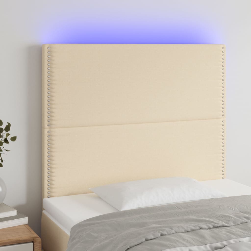 vidaXL Cabeceira de cama c/ LED tecido 90x5x118/128cm crème