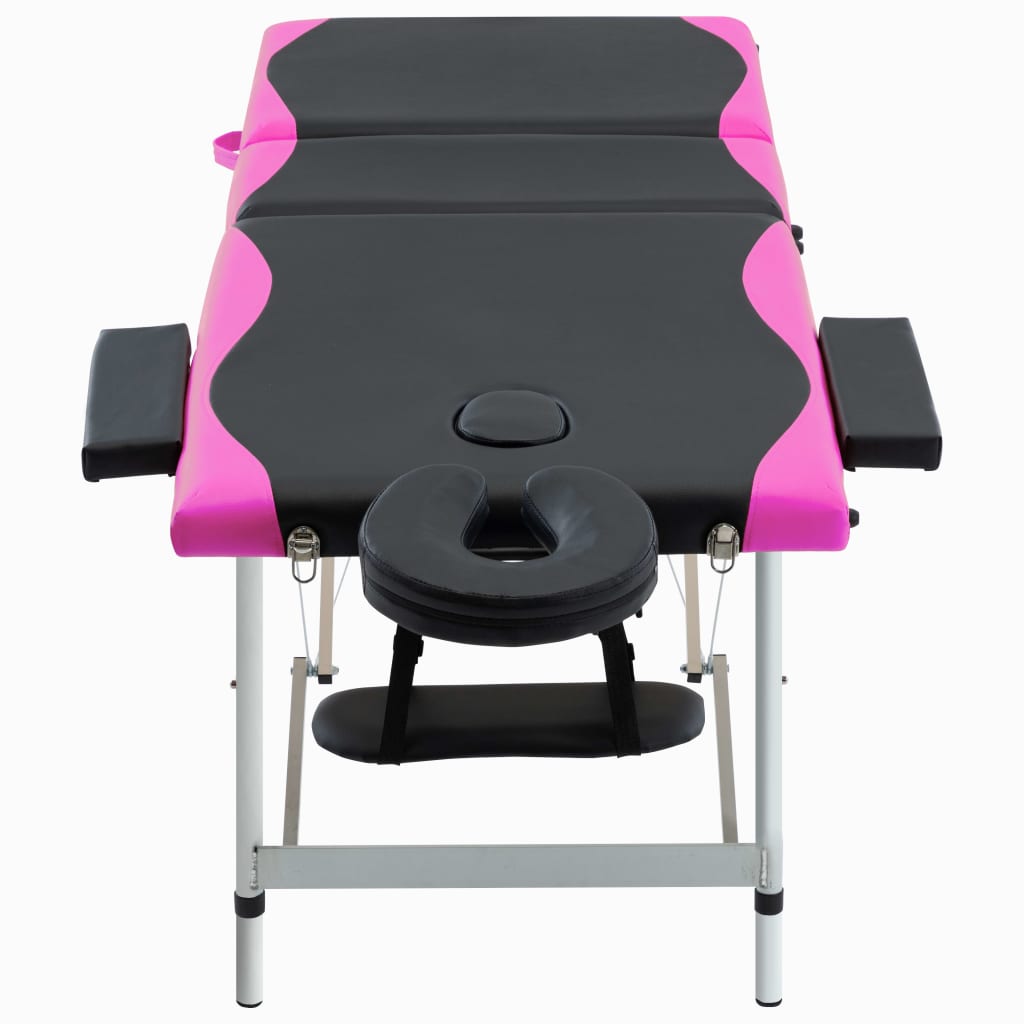 vidaXL Mesa de massagem dobrável 3 zonas alumínio preto e rosa