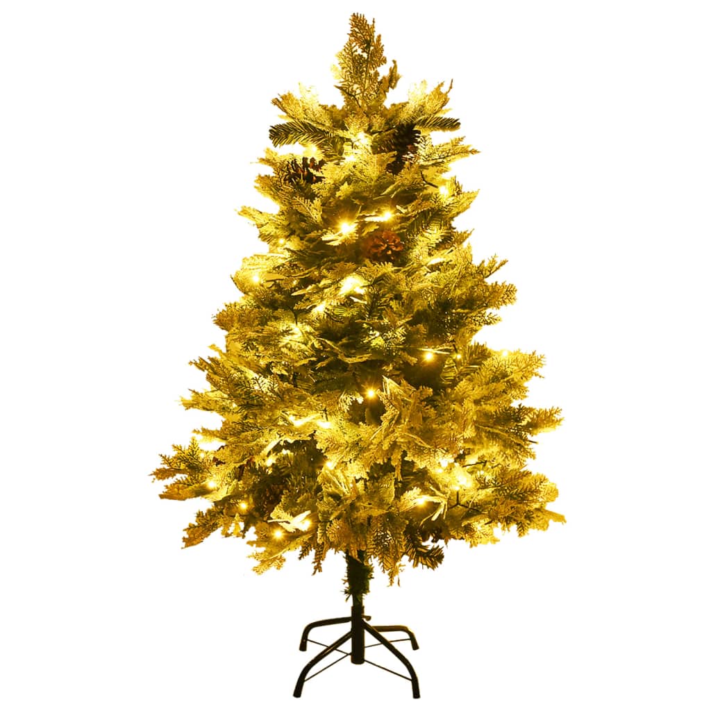 vidaXL Árvore de Natal com pinhas pré-iluminada 150 cm PVC e PE verde