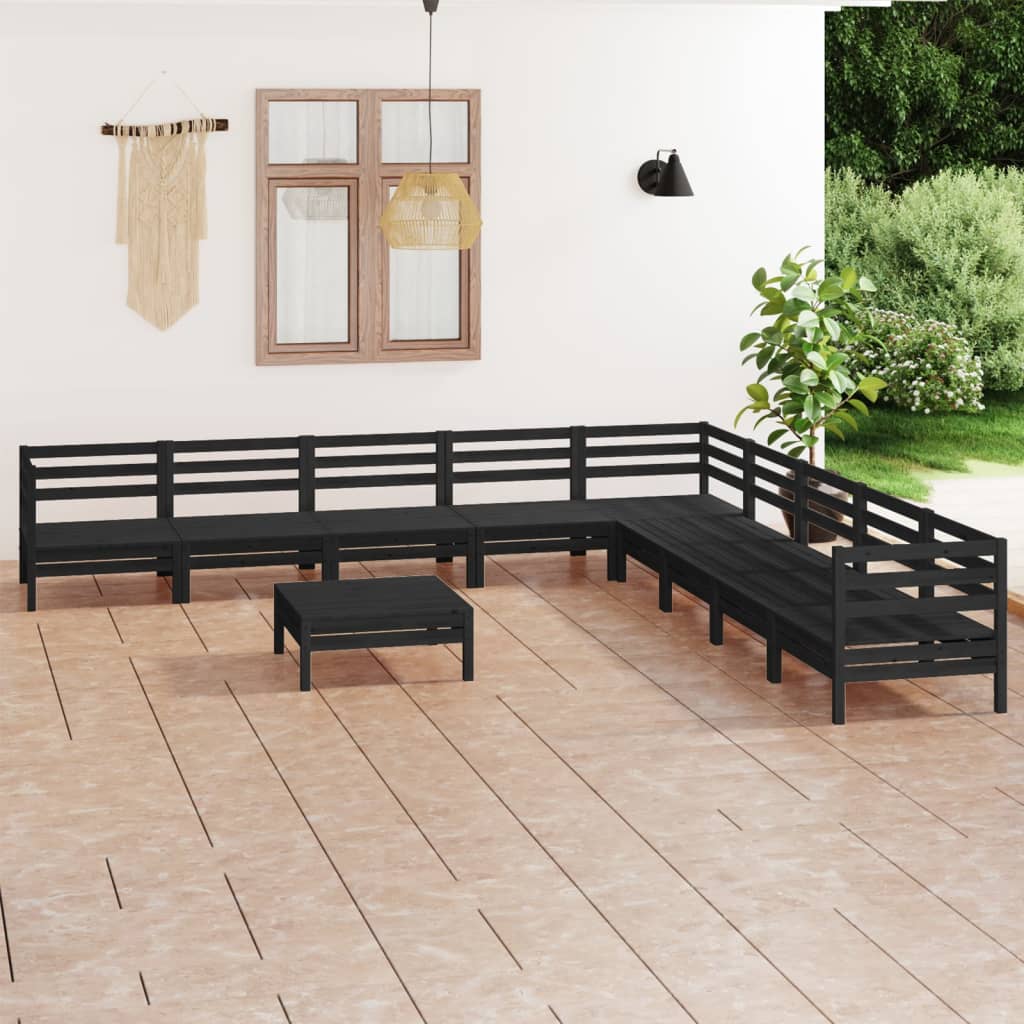 vidaXL 10 pcs conjunto lounge de jardim pinho maciço preto