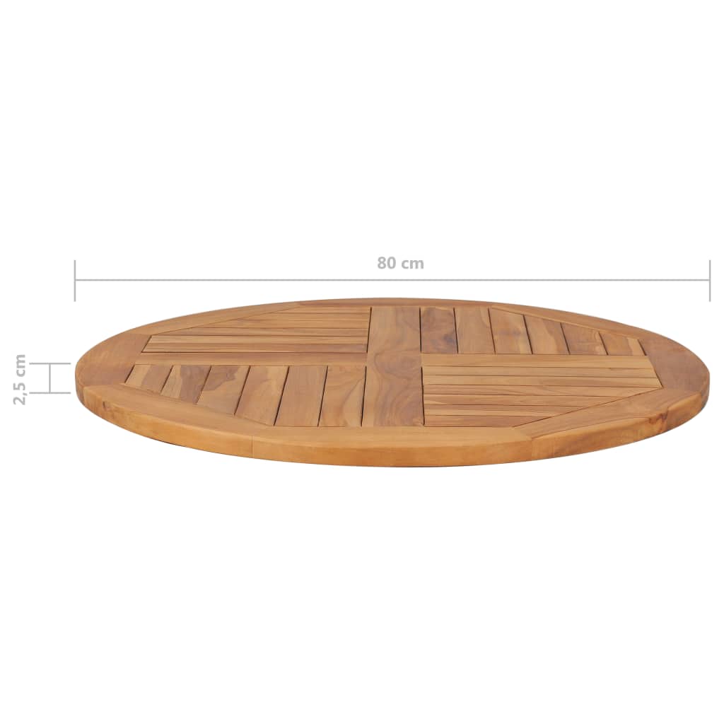 vidaXL Tampo de mesa redondo 2,5 cm 80 cm madeira de teca maciça