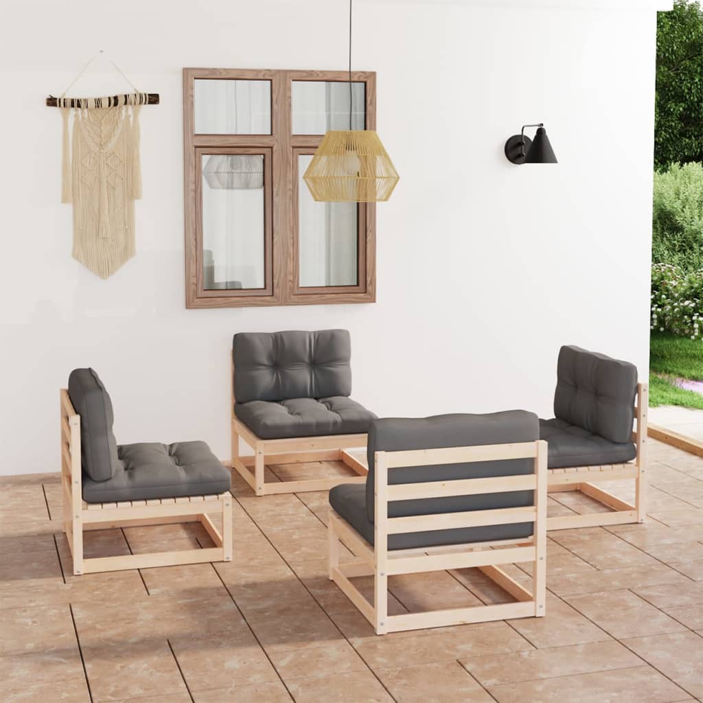 vidaXL 4 pcs conjunto lounge de jardim com almofadões pinho maciço