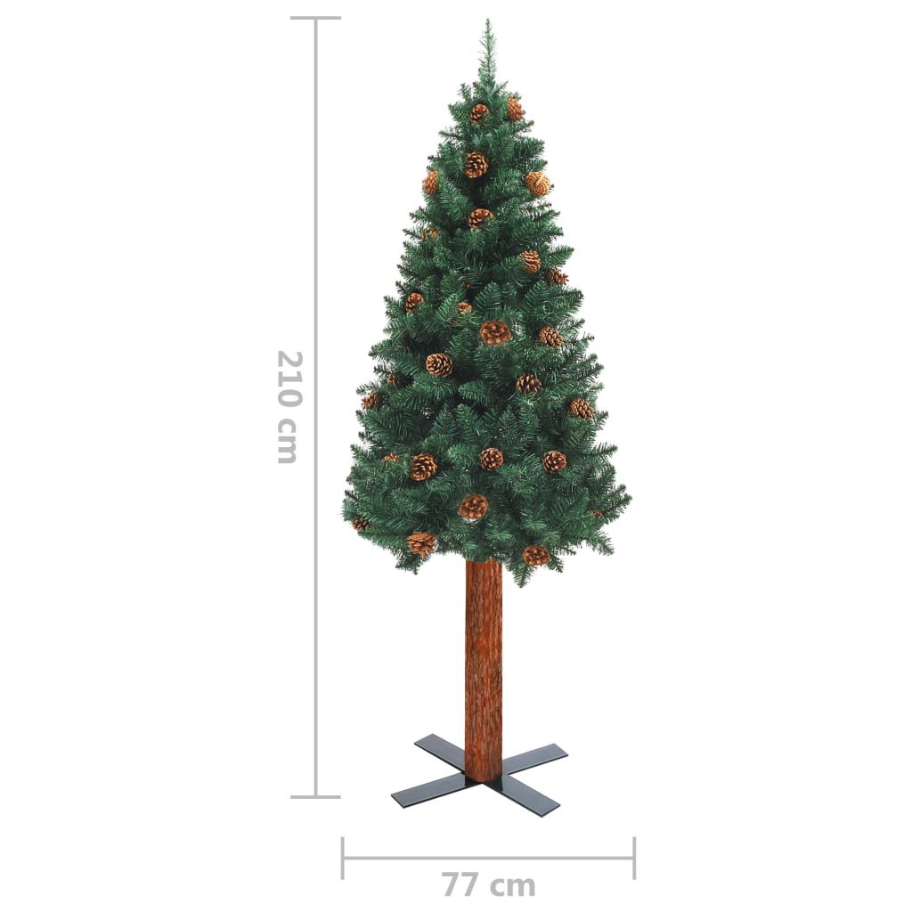 vidaXL Árvore de Natal fina pré-iluminada com bolas 210 cm PVC verde
