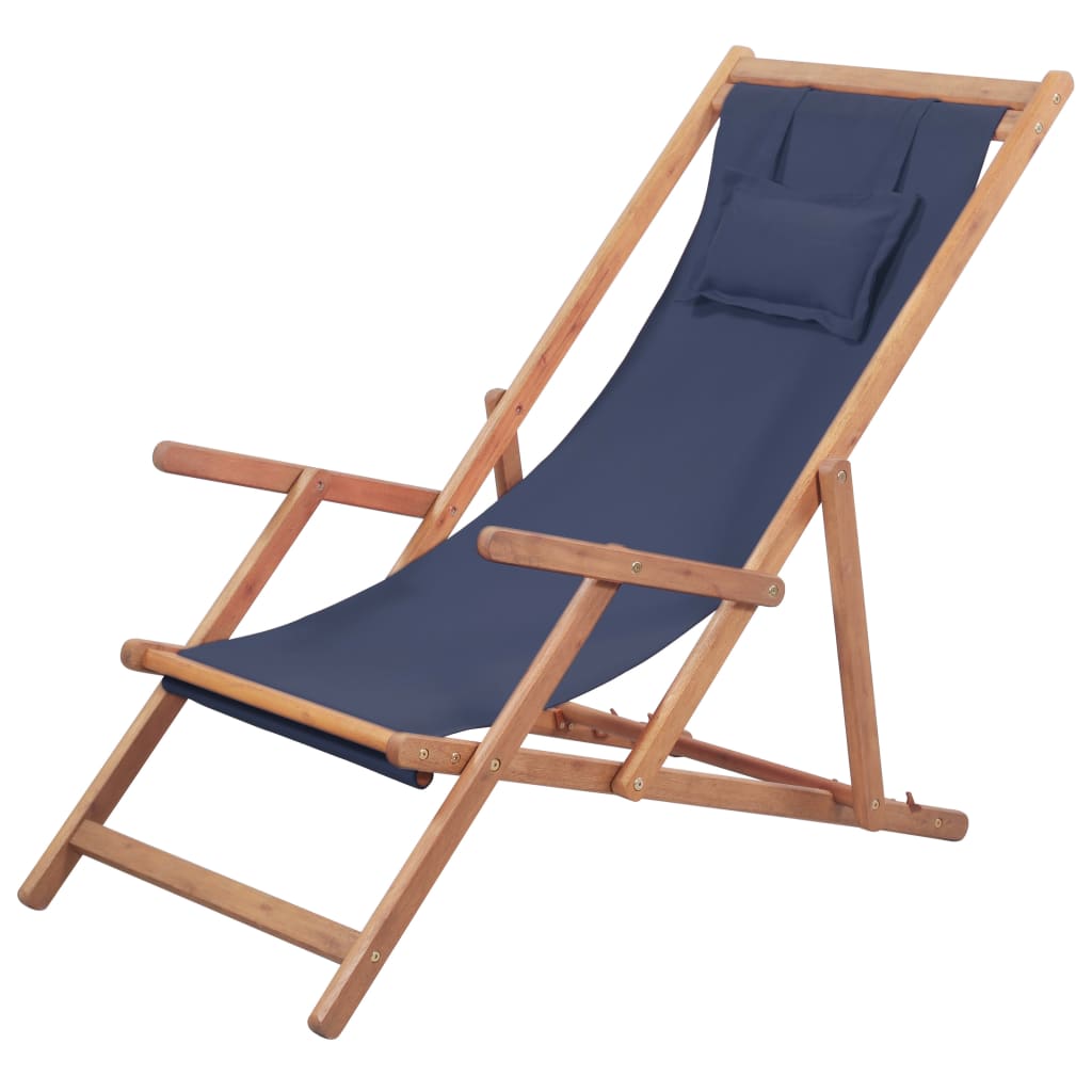 vidaXL Cadeira de praia dobrável tecido e estrutura de madeira azul