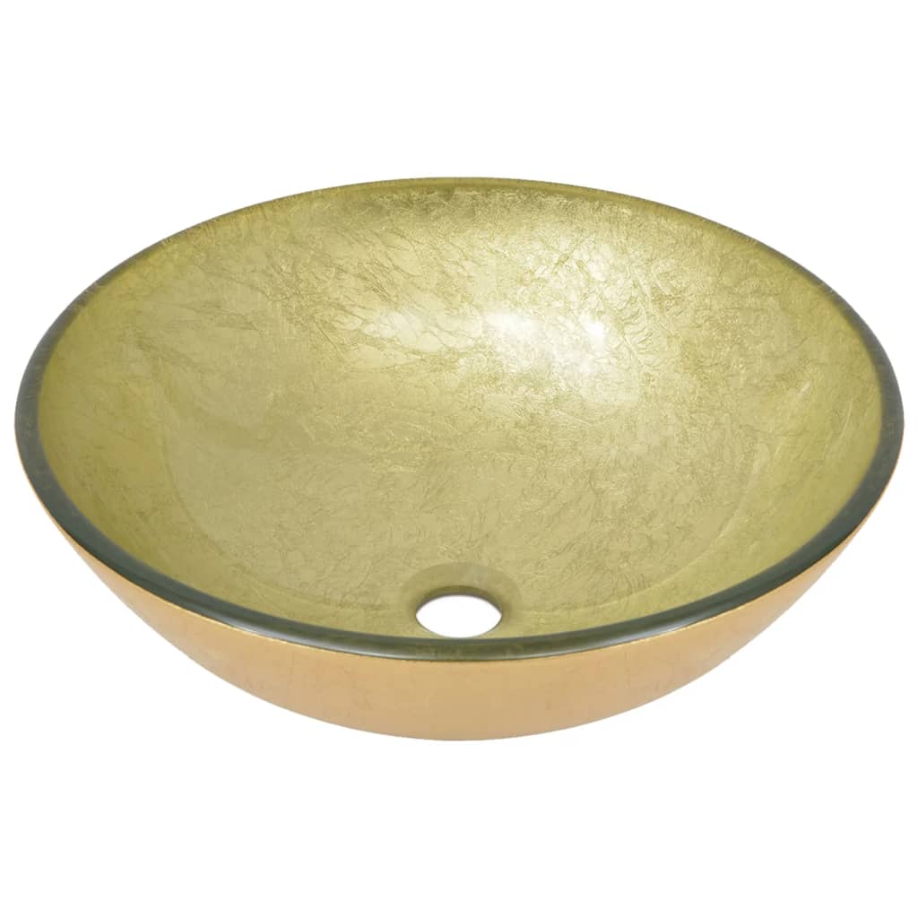 vidaXL Lavatório torneira válvula click-clack vidro temperado dourado