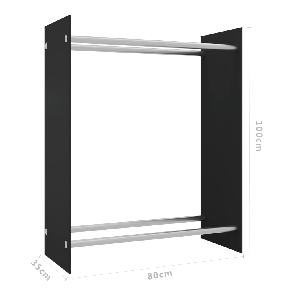 vidaXL Suporte para lenha 80x35x100 cm vidro temperado preto