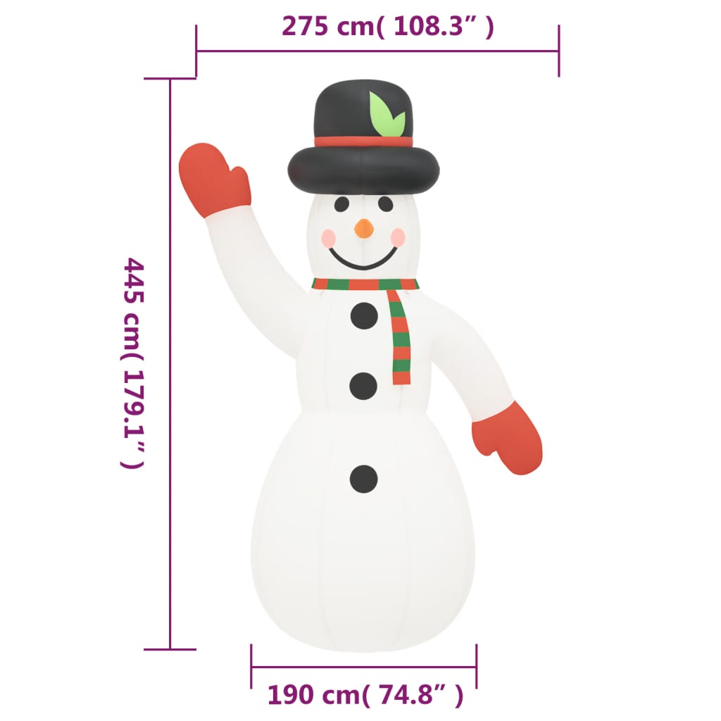 vidaXL Boneco de neve insuflável com luzes LED 455 cm