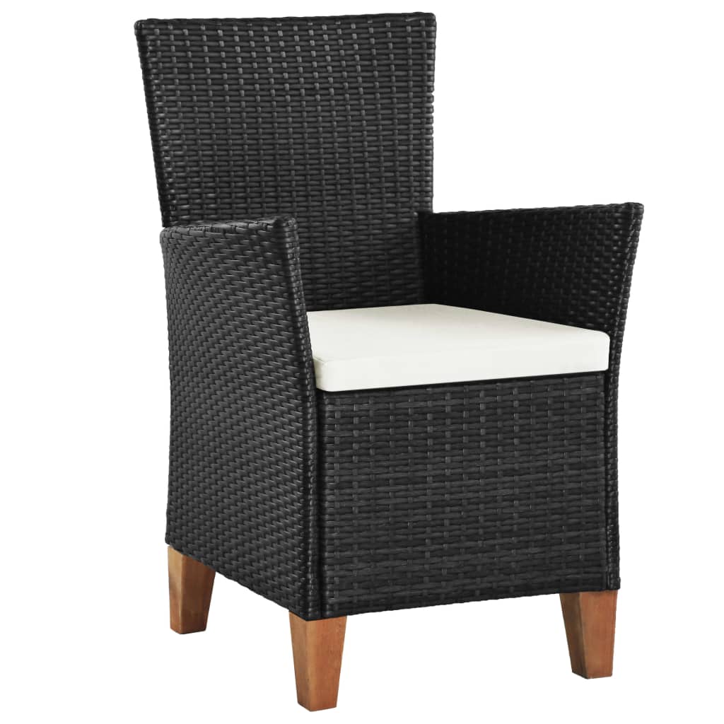 vidaXL Cadeiras de exterior com almofadões 2 pcs vime PE preto