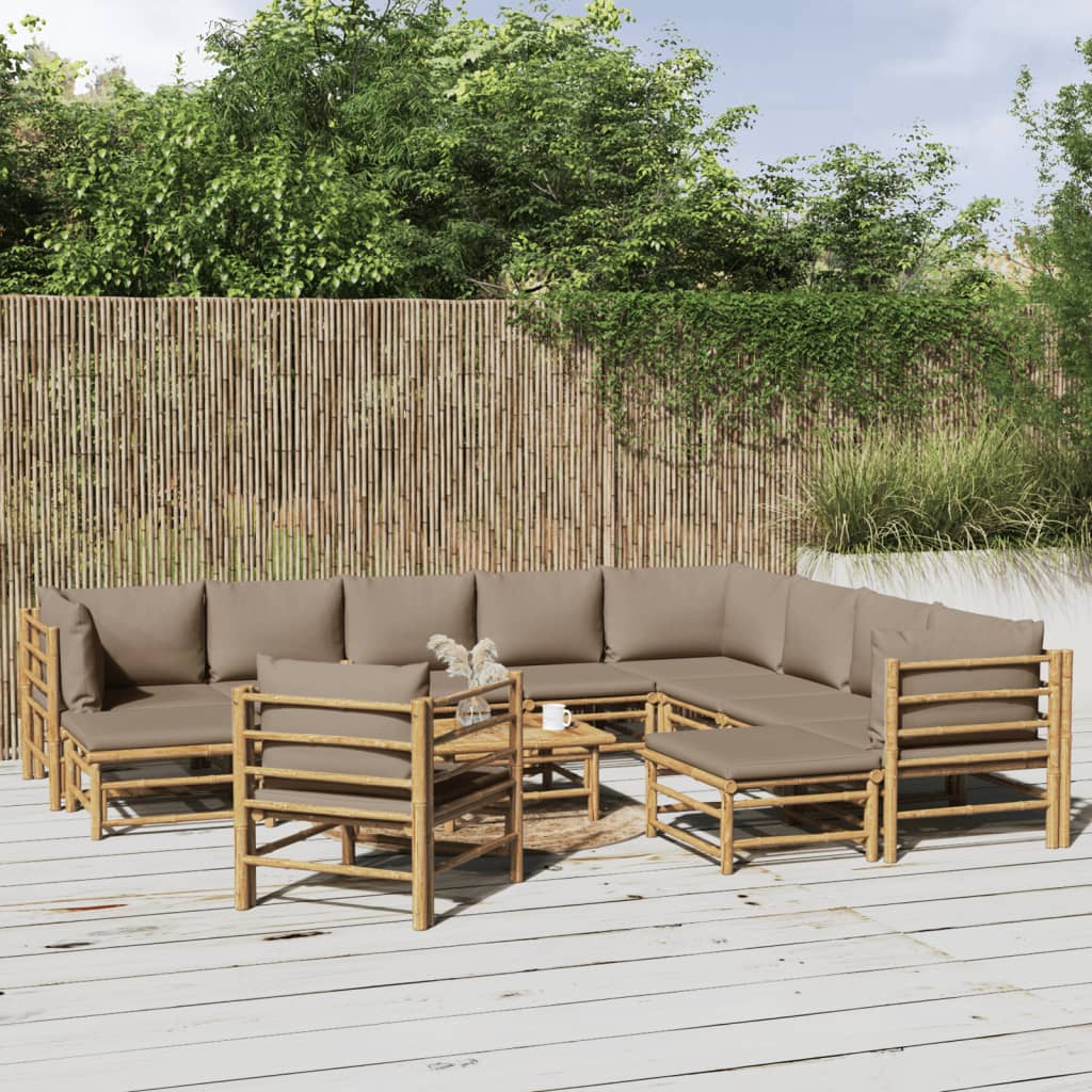 vidaXL 12pcs conj. lounge jardim bambu almofadões cinzento-acastanhado