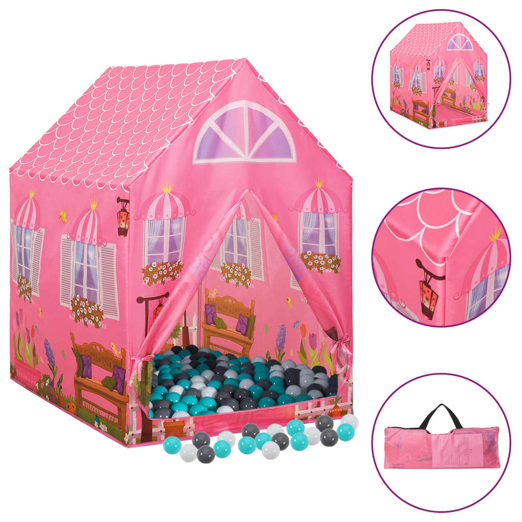 vidaXL Tenda de brincar infantil com 250 bolas 69x94x104 cm rosa