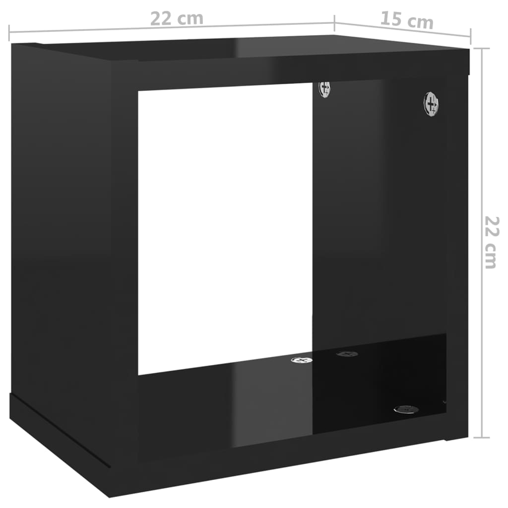 vidaXL Prateleiras parede forma de cubo 6 pcs 22x15x22 cm preto brilh.