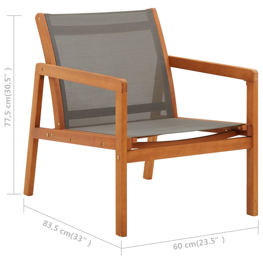 vidaXL Cadeira lounge de jardim eucalipto maciço e textilene cinzento