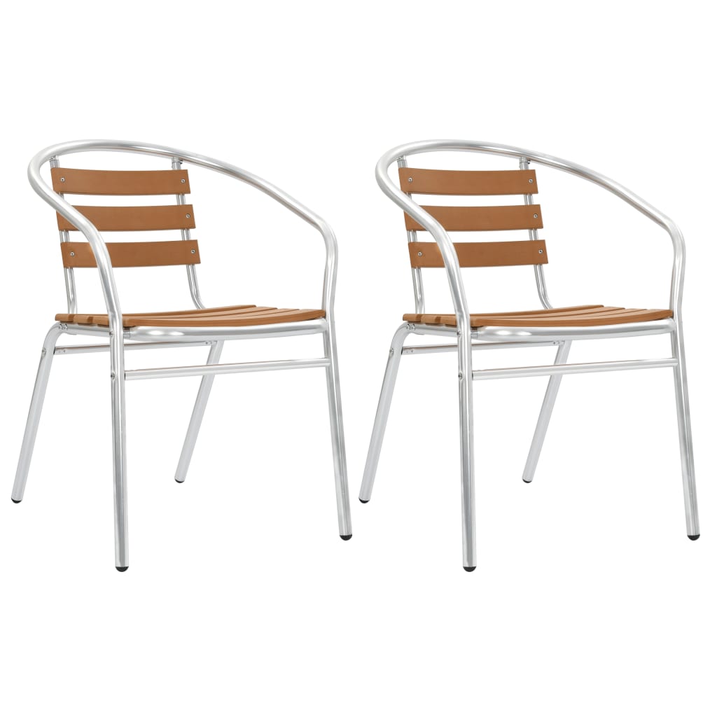 vidaXL Cadeiras de jardim empilháveis 2 pcs alumínio e WPC prateado