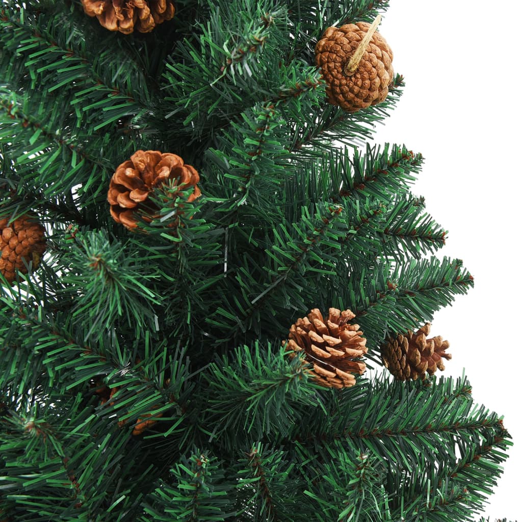 vidaXL Árvore Natal pré-iluminada fina madeira/pinhas genuínas verde