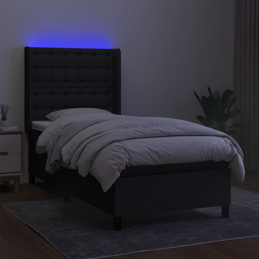 vidaXL Cama box spring c/ colchão e LED 90x200 cm tecido preto