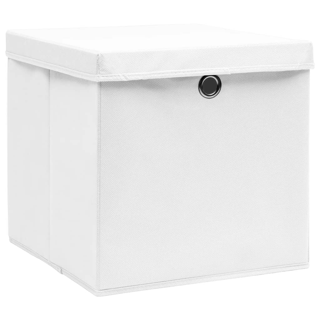 vidaXL Caixas de arrumação com tampas 10 pcs 32x32x32 cm tecido branco