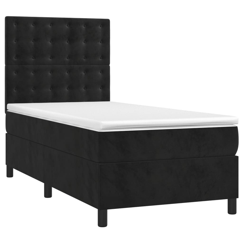 vidaXL Cama box spring c/ colchão/LED 90x190 cm veludo preto