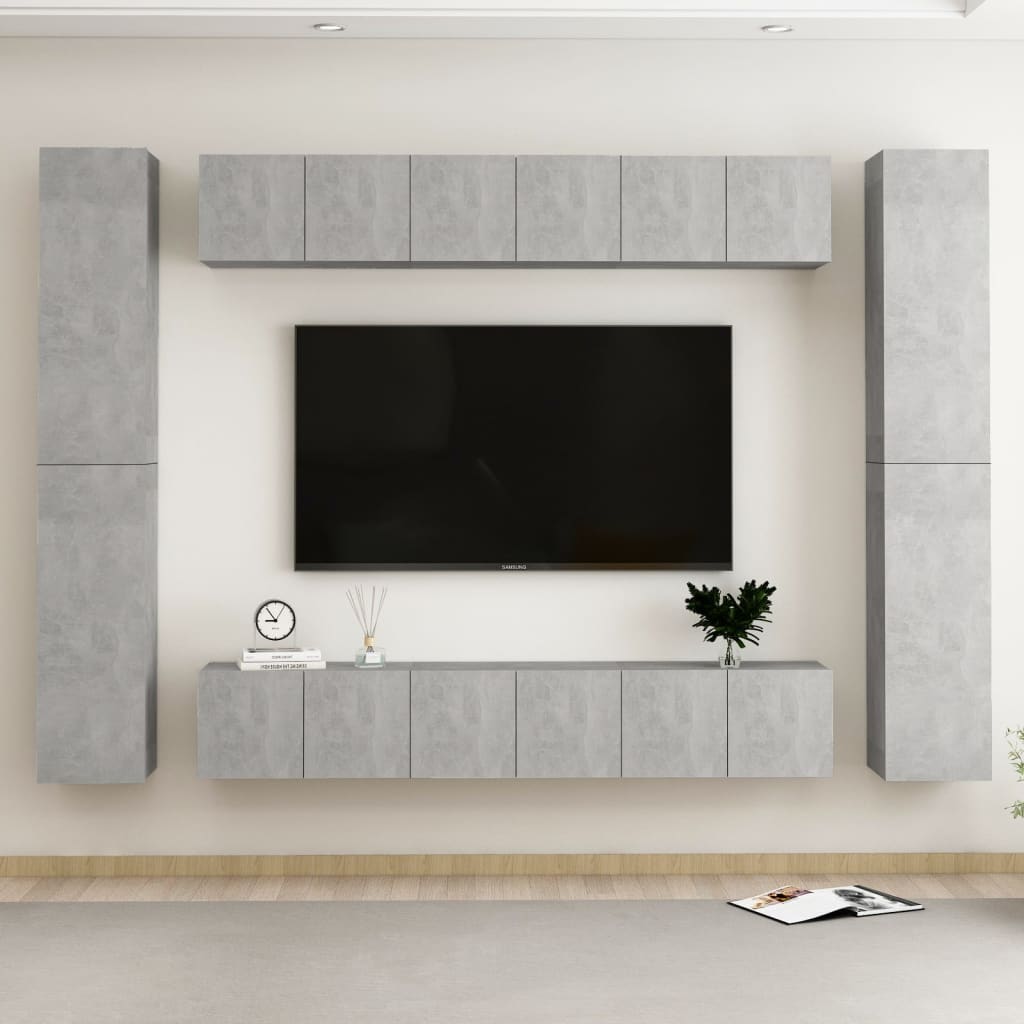 vidaXL 10 pcs conjunto de móveis de TV contraplacado cinzento cimento