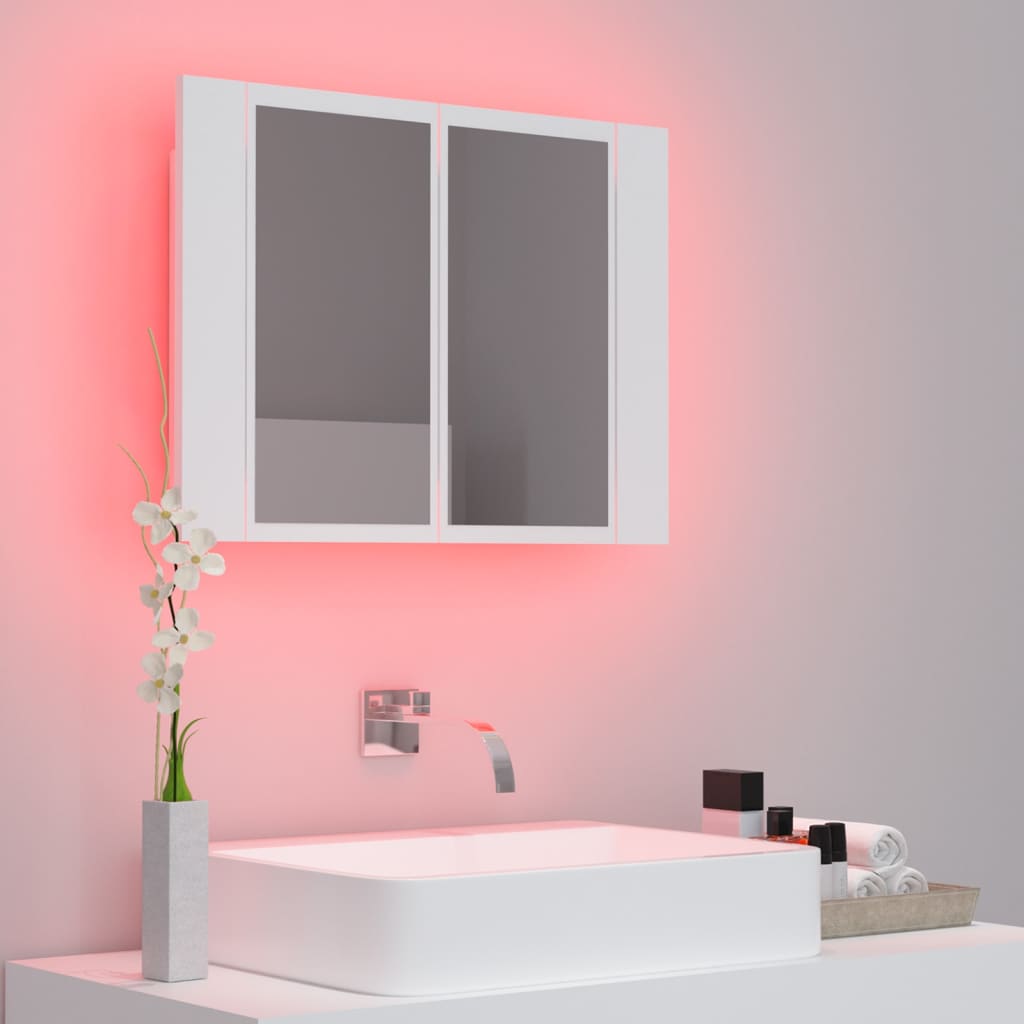 vidaXL Armário espelhado casa banho c/ LED 60x12x45 cm acrílico branco