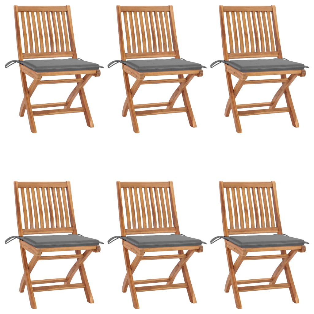 vidaXL Cadeiras de jardim dobráveis c/ almofadões 6 pcs teca maciça