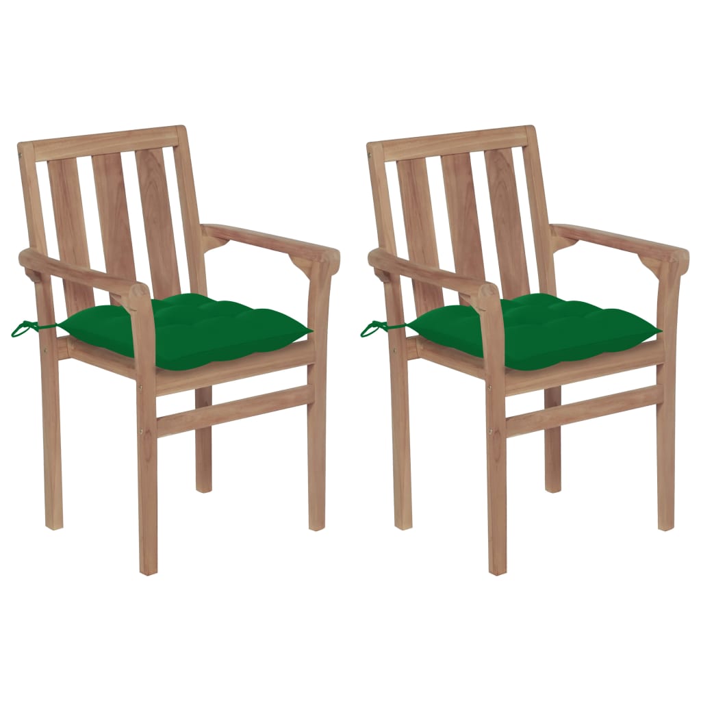 vidaXL Cadeiras de jardim c/ almofadões verde 2 pcs teca maciça