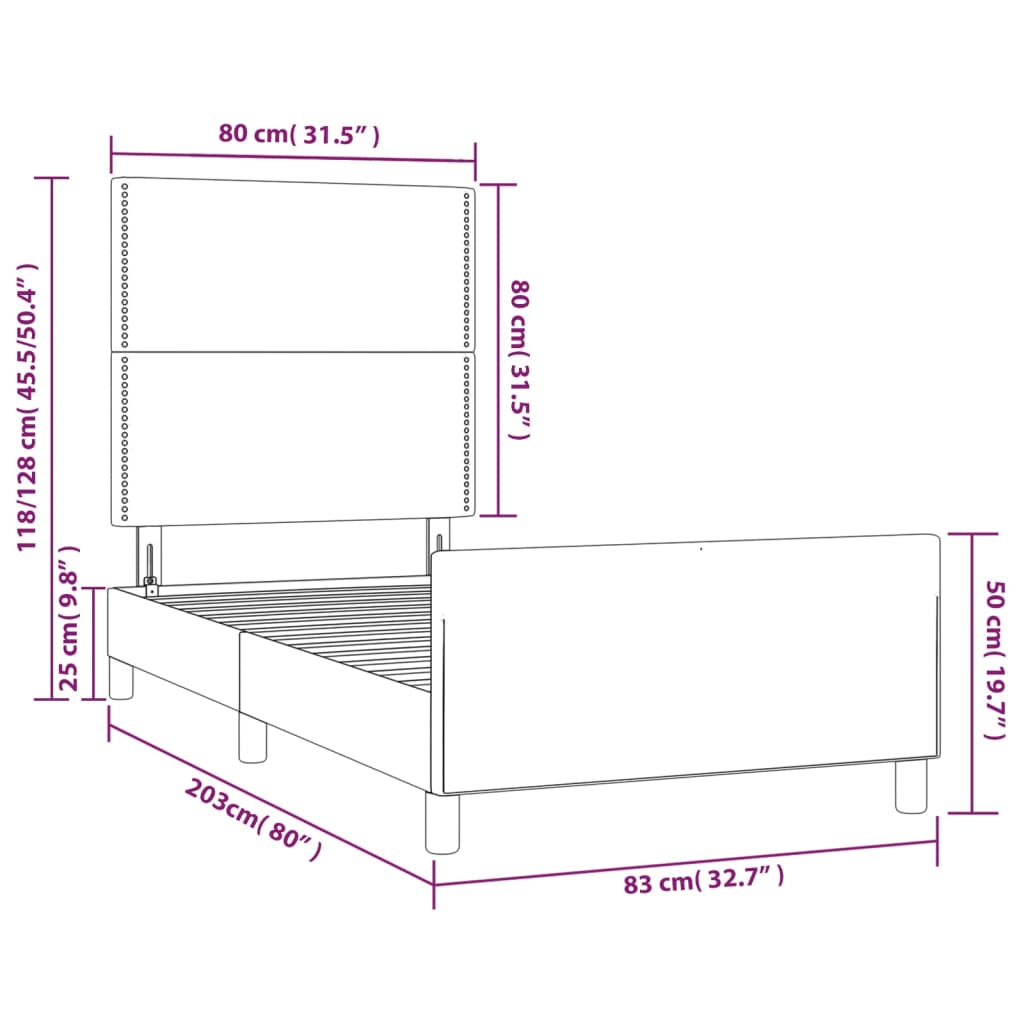 vidaXL Estrutura de cama c/ cabeceira tecido 80x200 cm preto