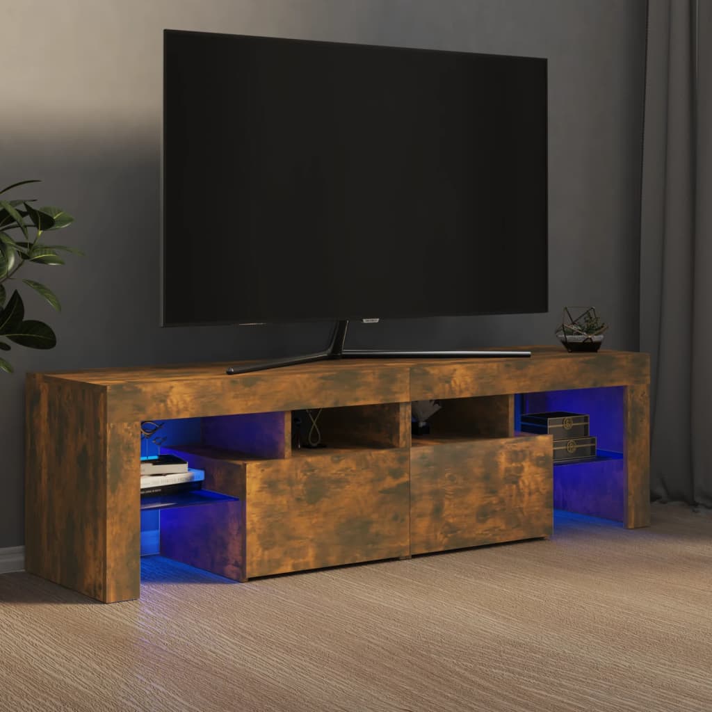 vidaXL Móvel de TV com luzes LED 140x36,5x40 cm carvalho fumado