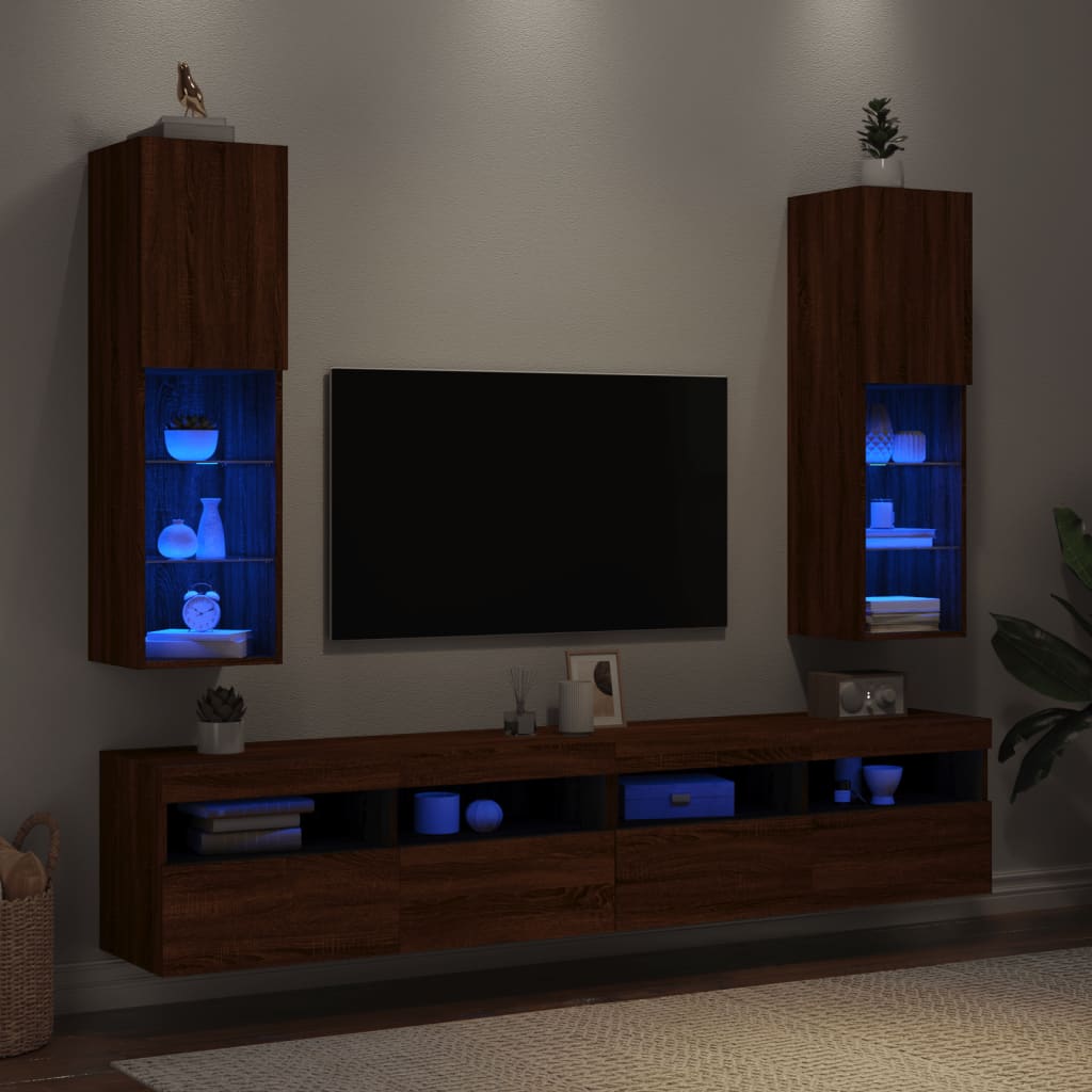 vidaXL Móveis de TV c/ luzes LED 2 pcs 30,5x30x102cm carvalho castanho