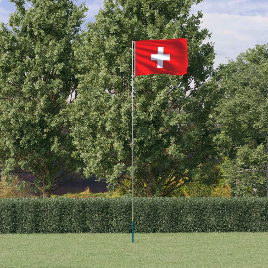 vidaXL Bandeira da Suíça e mastro 5,55 m alumínio