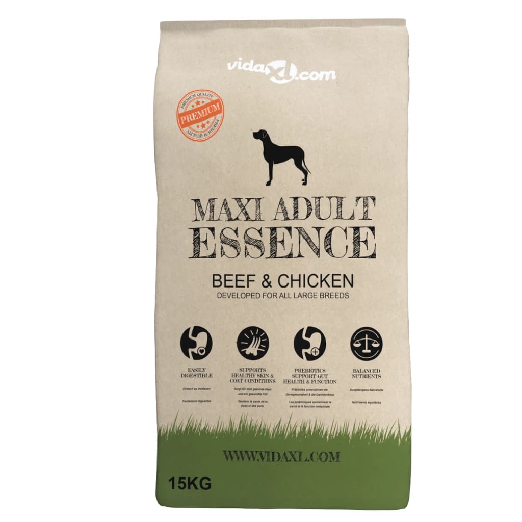 vidaXL Ração premium para cães Maxi Adult Essence Beef & Chicken 15 kg