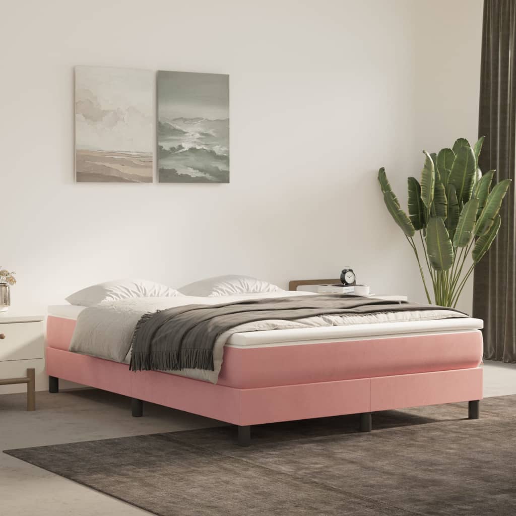 vidaXL Estrutura de cama 140x190 cm veludo rosa