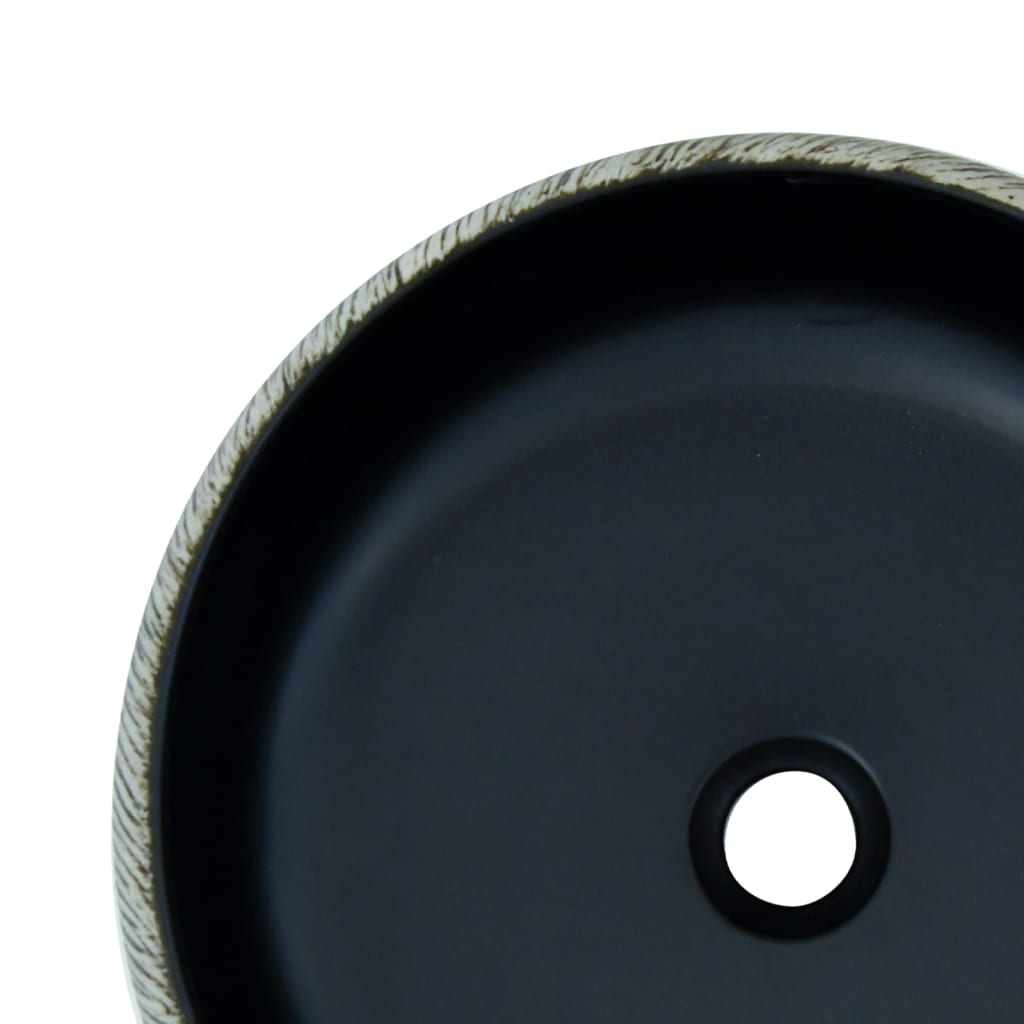 vidaXL Lavatório de bancada redondo Φ41x14 cm cerâmica preto/cinzento