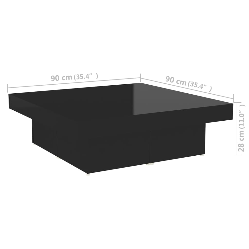 vidaXL Mesa de centro 90x90x28 cm contraplacado preto brilhante