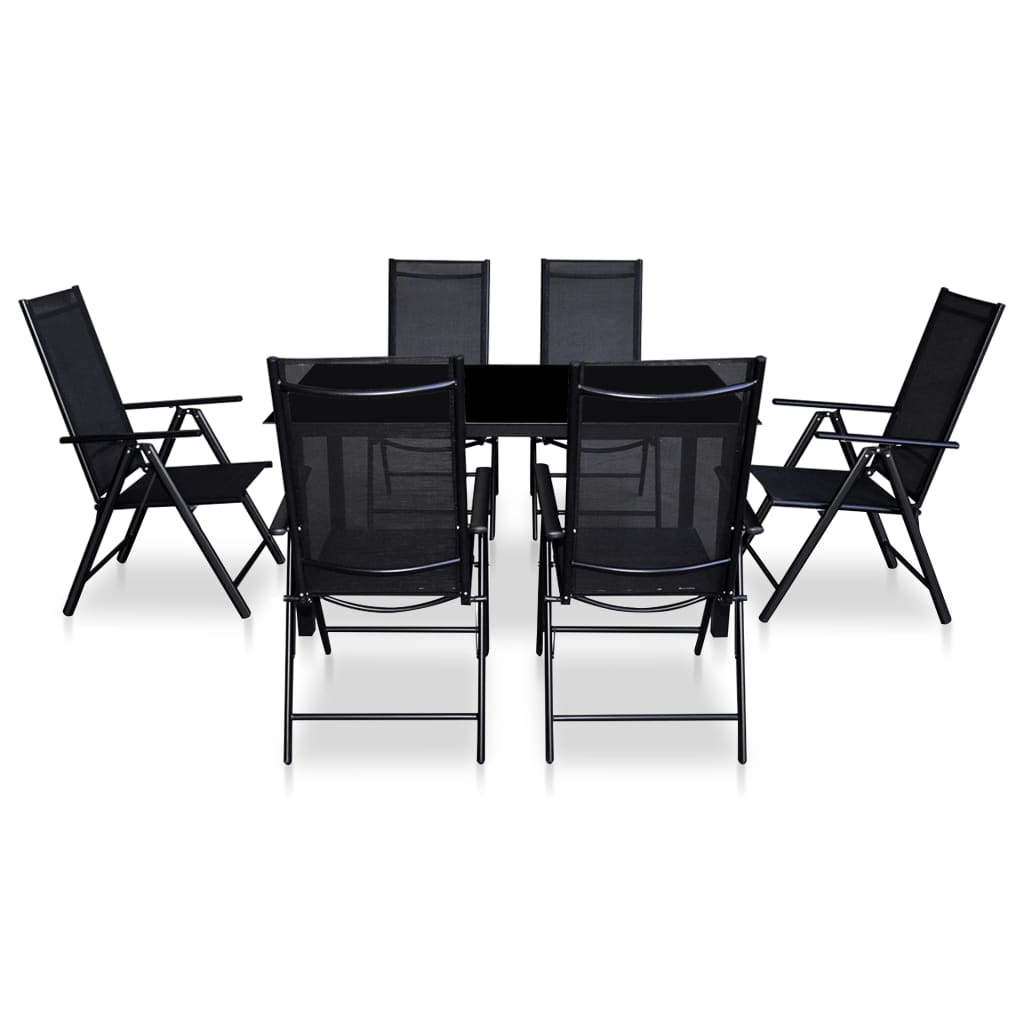 vidaXL 7 pcs conjunto jantar exterior c/ cadeiras dobráveis alumínio