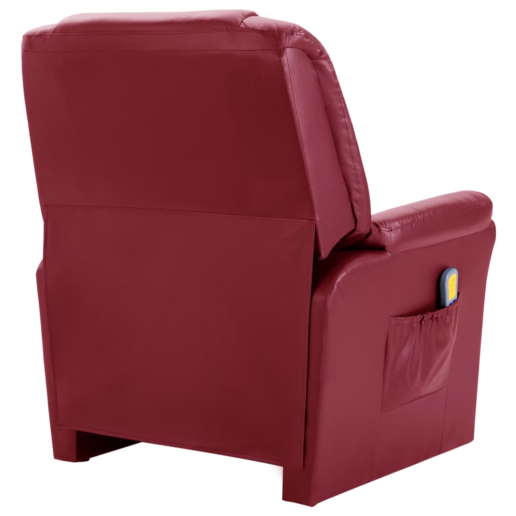vidaXL Cadeira massagens reclinável couro artificial vermelho tinto