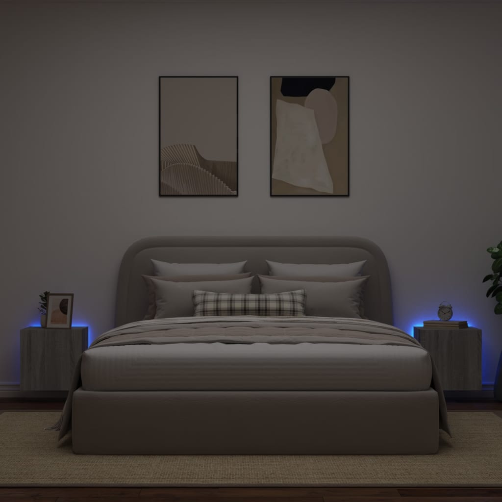 vidaXL Móveis de parede para TV com luzes LED 2 pcs cinzento sonoma