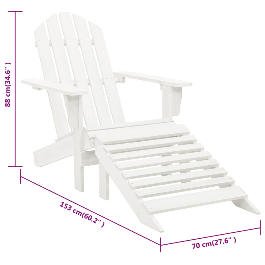 vidaXL Cadeira de jardim com repousa-pés em madeira branca