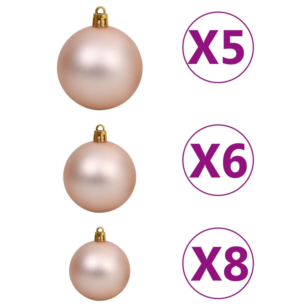 vidaXL Conj. de bolas de natal 61 pcs c/ pico e 150 LEDs rosa dourado