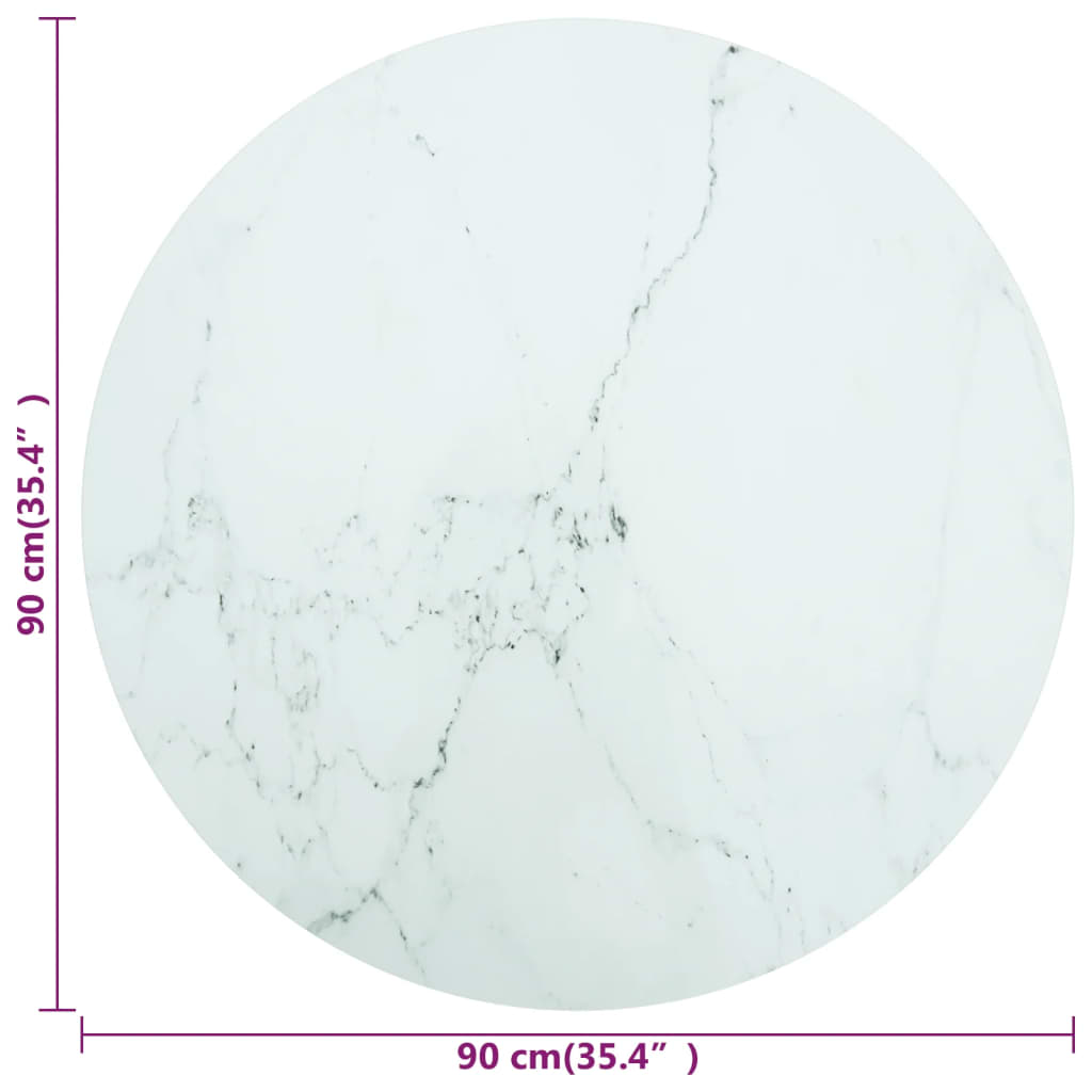 vidaXL Tampo mesa Ø90x1 cm vidro temperado design mármore branco