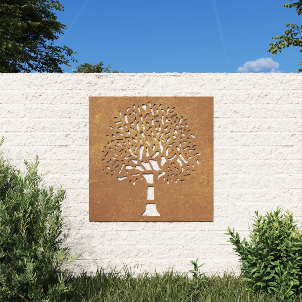 vidaXL Decoração p/ muro de jardim 105x55 cm aço corten design árvore