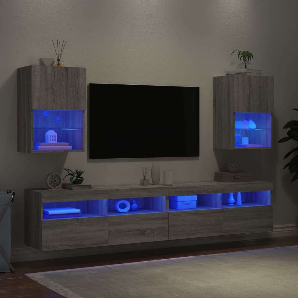 vidaXL Móveis de TV com luzes LED 2 pcs 40,5x30x60 cm cinzento sonoma