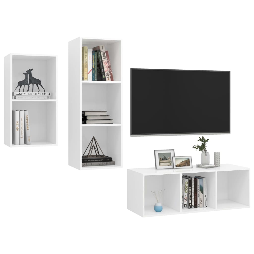 vidaXL 3 pcs conjunto de móveis de TV contraplacado branco