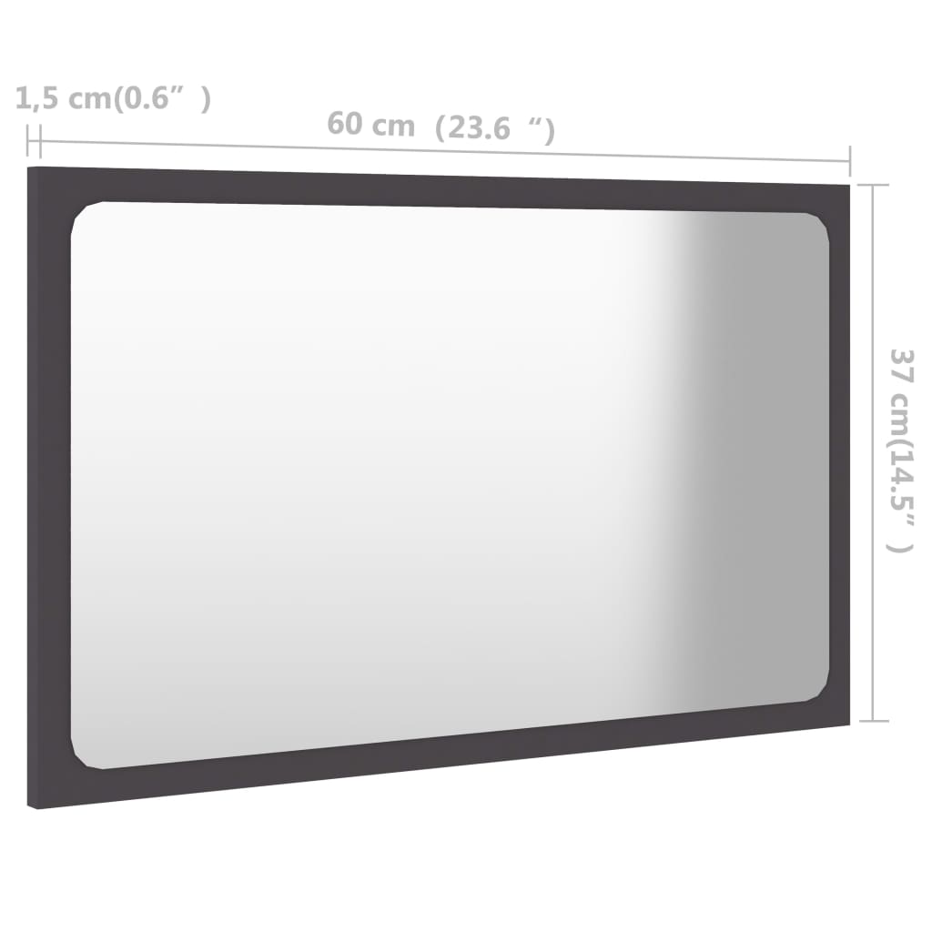vidaXL Espelho de casa de banho 60x1,5x37 cm contraplacado cinzento