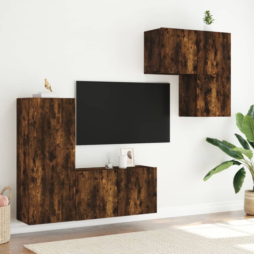 vidaXL 4 pcs móveis de parede p/ TV derivados madeira carvalho fumado