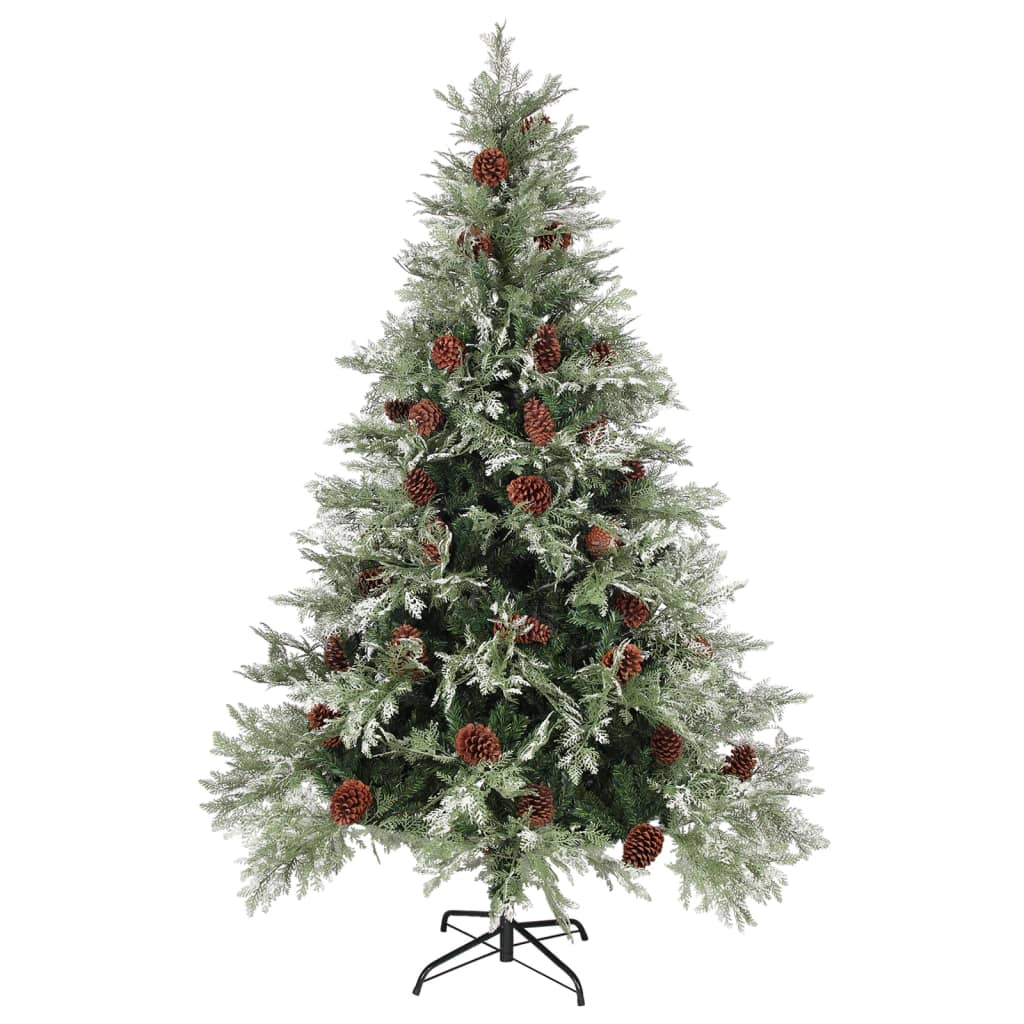 vidaXL Árvore de Natal com pinhas 150 cm PVC e PE verde e branco