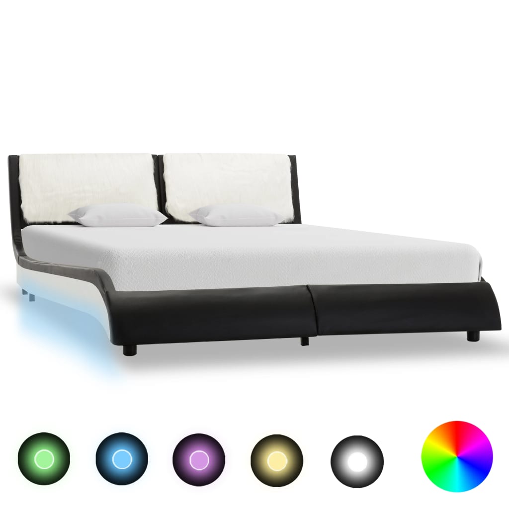 vidaXL Estrutura cama c/ LED 120x200 cm couro artificial preto/branco